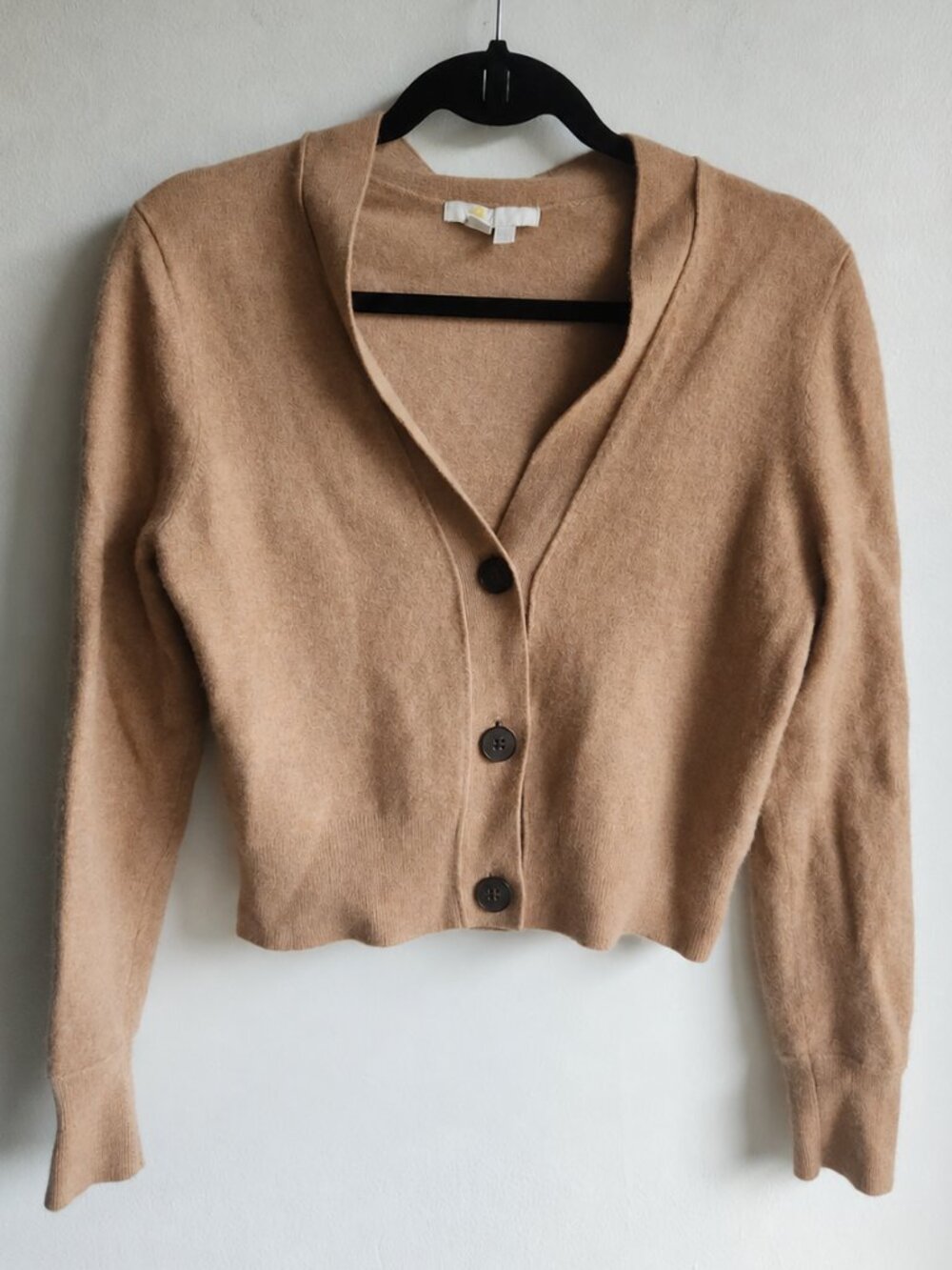 Boden Cashmere Cropped Camel V-Neck Cardigan - US 10